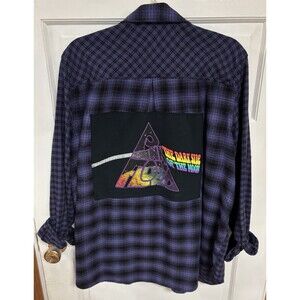 PINK FLOYD Upcycled Purple Plaid Flannel Shirt Shacket Dark Side Of The Moon